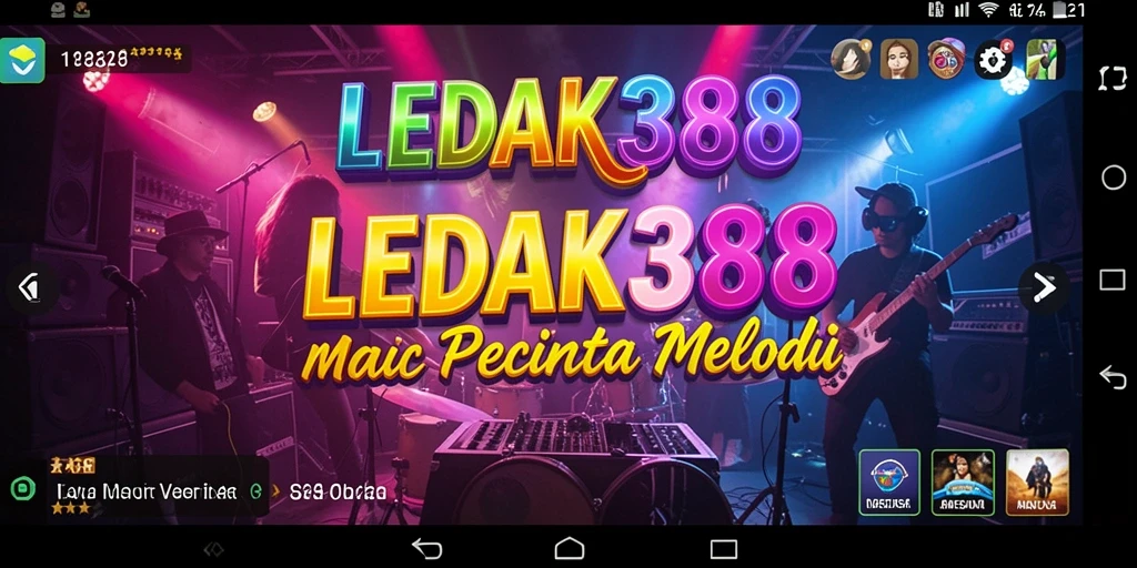 Tampilan interaktif dari gameplay LEDAK388 yang seru dan penuh musik.