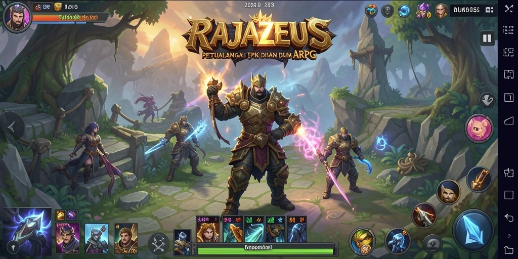 Screenshot gameplay <strong>RAJAZEUS</strong> menunjukkan aksi pertarungan yang intens di dunia fantasi.