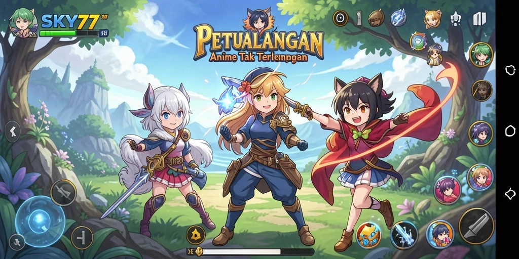 Tangkapan layar dari <strong>SKY77</strong> menampilkan aksi pertarungan karakter anime yang dinamis.